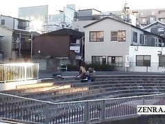 UhFuck presents: Subtitled extreme japanese public nudity outdoor blowjob