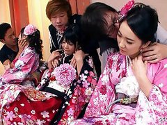 UhFuck presents: Rare japanese orgy with three cute jav teens with hairy pussy