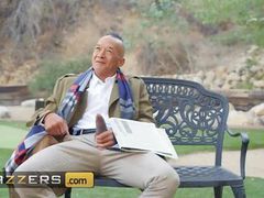 UhFuck presents: Busty ebony mystique squirts at the park before giving a dirty old man the fuck of his life - brazzers