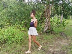 UhFuck presents: A hot girl masturbates and gives a blowjob sitting on the palmtree