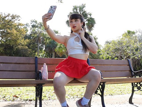 UhFuck presents: Gorgeous solo college babe doing striptease in a park - pixie