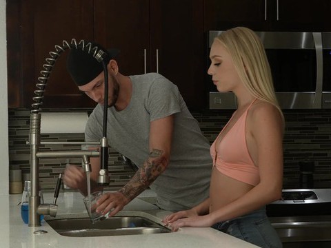 UhFuck presents: Blonde roommate braylin bailey drops her shorts to make him hard
