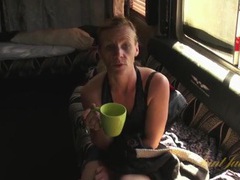UhFuck presents: Mature blonde finishes her tea and gets naked