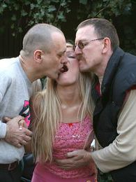 UhFuck presents: Petite blonde teenie girl enjoying two old biker penises