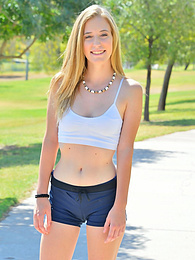 UhFuck presents: Sporty blonde babe Dakota strips her clothes and flaunts her hot body outdoors