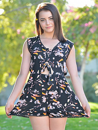UhFuck presents: Svelte american dark-haired teen Kylie Quinn in shorts toys her twat outdoor
