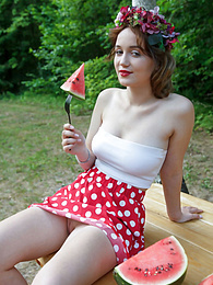 UhFuck presents: Nice belarusian stunner Rokki removes all clothes on a blanket in a backyard