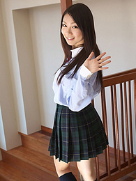 UhFuck presents: Asian schoolgirl Tomoyo Hoshino strips to stockings and poses outdoors