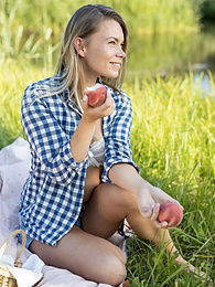 UhFuck presents: Skinny blonde Paulina gets naked on a blanket in a field of wheat